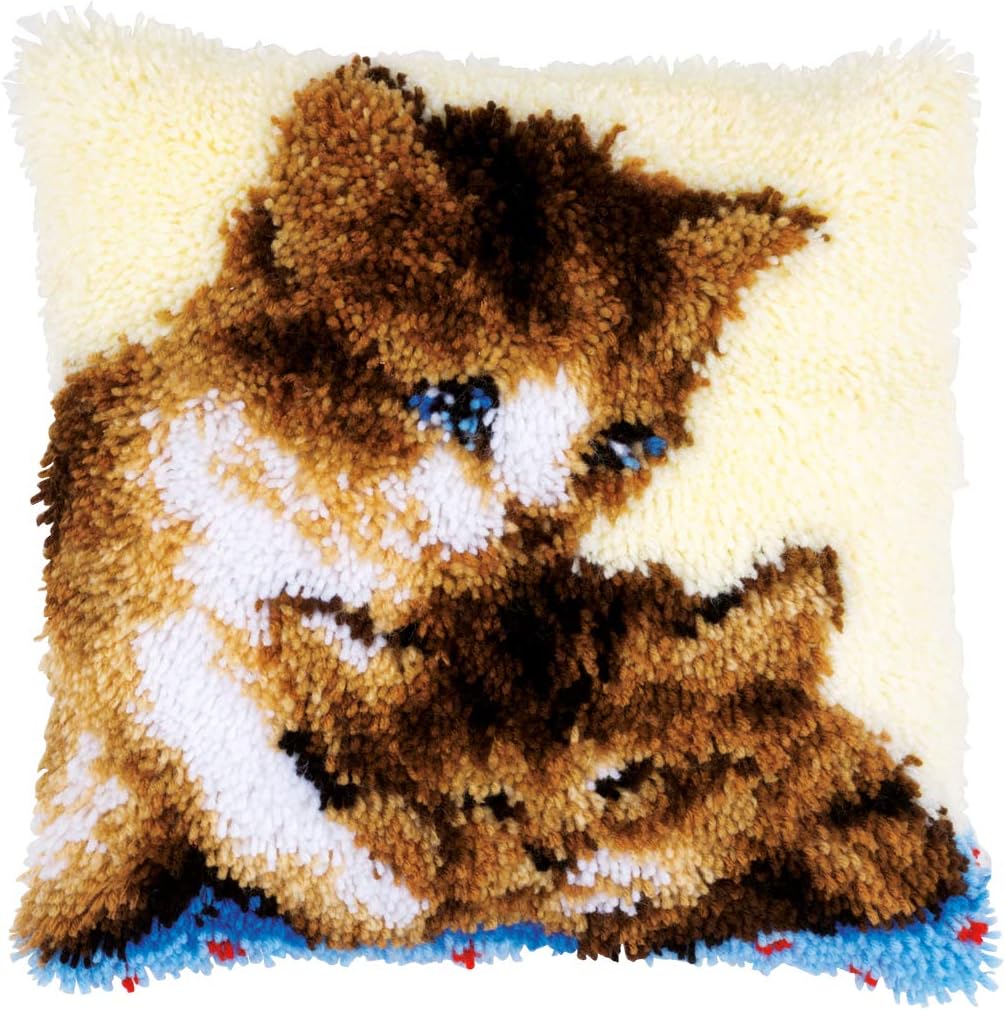 Vervaco Knüpfkissen 2 Katzen Knüpfpackung, Baumwolle, Mehrfarbig, 40 x 40 x 0,3 cm