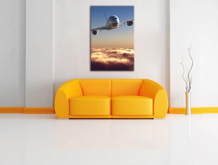 Flugzeug über den Wolken, Format: 100x70 auf Leinwand, XXL riesige Bilder fertig gerahmt mit Keilrah
