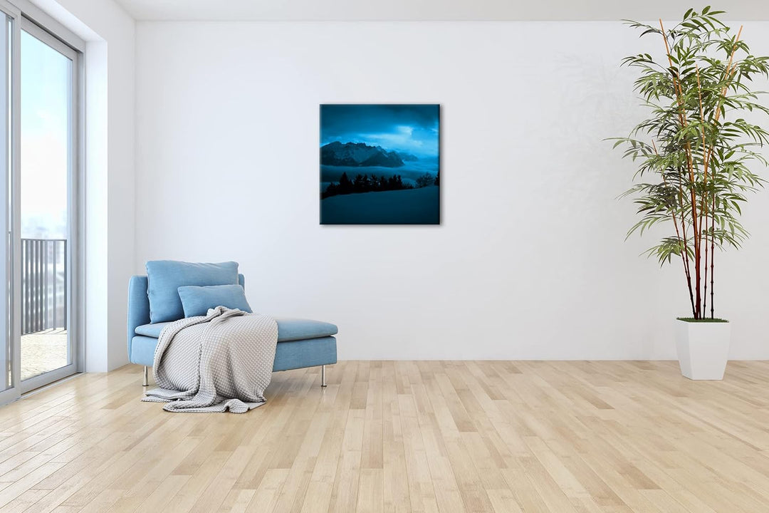 deyoli verschneite Berggipfel Format: 60x60 Effekt: Monocrome Blau als Leinwand, Motiv fertig gerahm