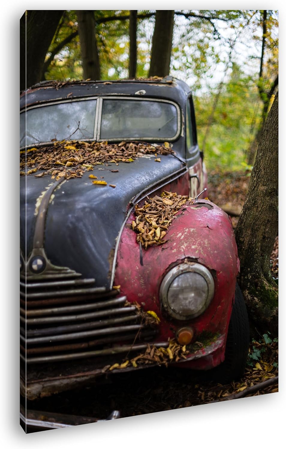 deyoli verrosteter Oldtimer Format: 80x60 als Leinwandbild, Motiv fertig gerahmt auf Echtholzrahmen,