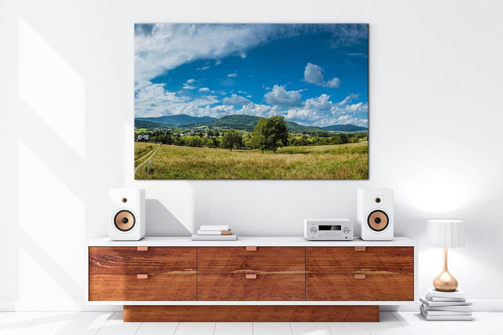 deyoli schöne Landschaft mit Bergen im Format: 80x60 als Leinwandbild, Motiv fertig gerahmt auf Echt