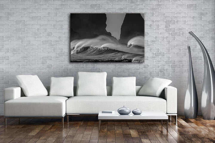 deyoli stürmische Wellen Format: 80x60 Effekt: Schwarz/Weiss als Leinwand, Motiv fertig gerahmt auf