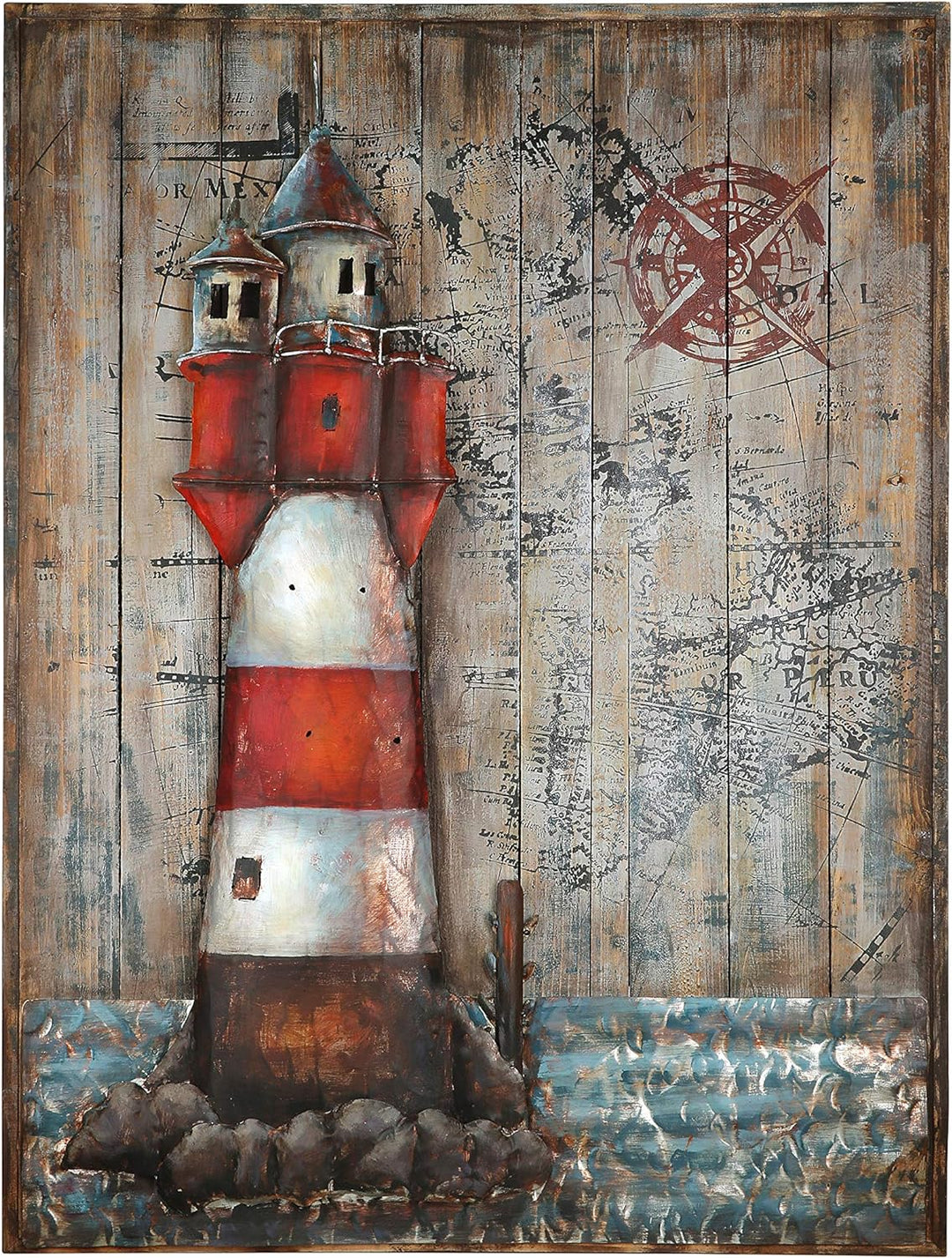 GILDE Gallery Bild - Kunstobjekt - Leuchtturm - handgefertigte Metallkunst auf Holz 100 x 75