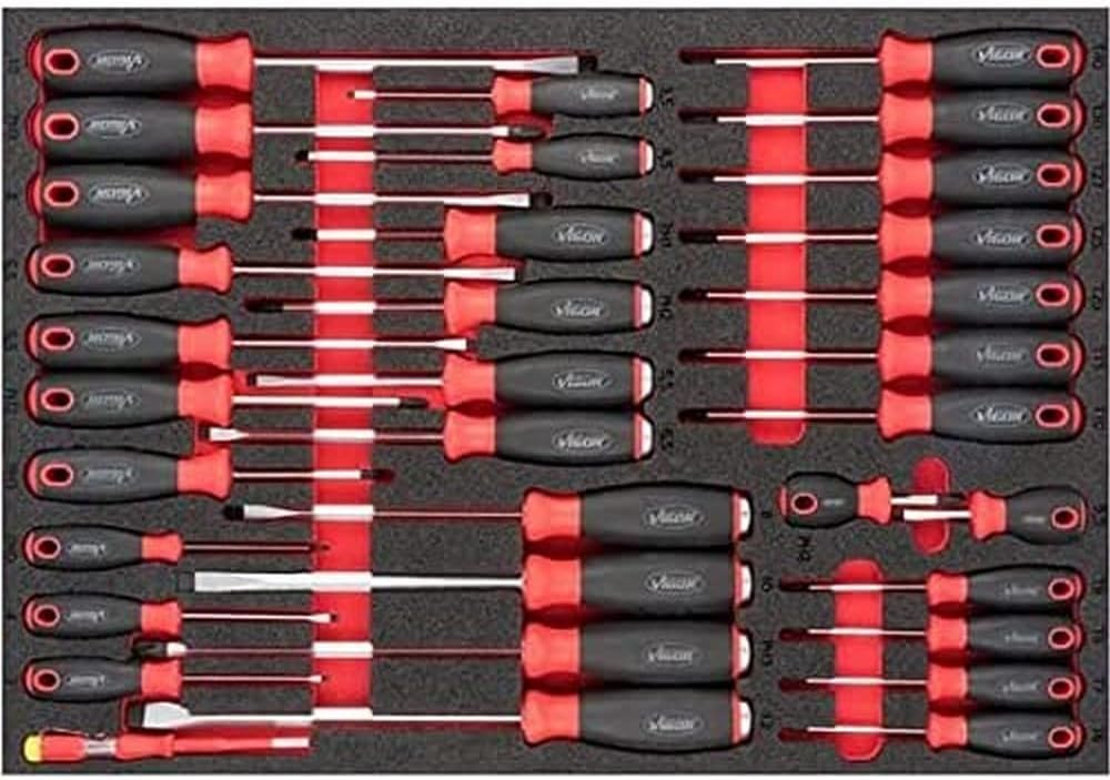 ViGOR Schraubendreher Satz V6813 | 2K Weichschaum-Einlage, Schlüsselweite: ∙ 0,5 x 3 – 1,6 x 10 · PH