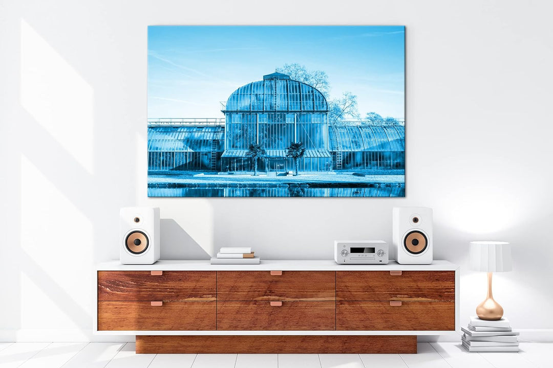 deyoli riesiges Gewächshaus Format 80x60 Effekt: Monocrome Blau als Leinwandbild, Motiv fertig gerah