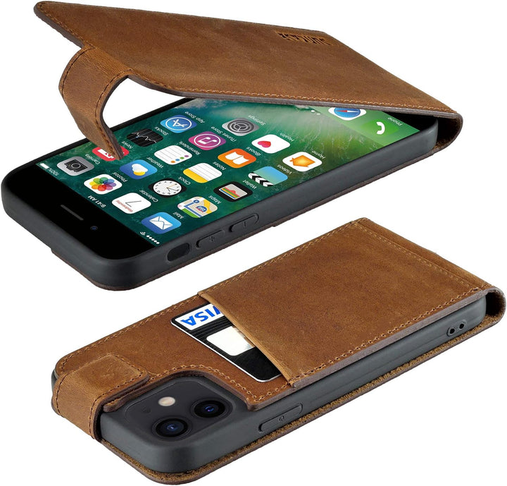 Suncase Original Flip-Style (Ultra-Slim) kompatibel mit iPhone 12 (6.1") Hülle Ledertasche Tasche Sc