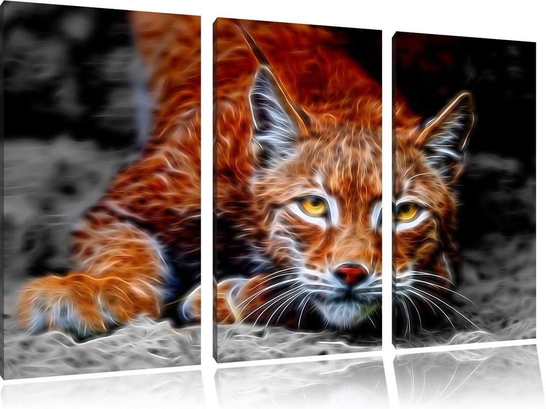 grosser wachsamer Luchs schwarz/weiss Deluxe 3-Teiler Leinwandbild 120x80 Bild auf Leinwand, XXL rie