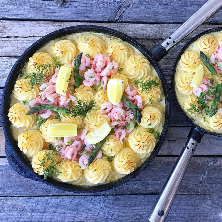 Bratpfanne 24 cm. Edelstahlgriff. Auf allen Herdarten, Ofen, Grill & offenem Feuer einsetzbar