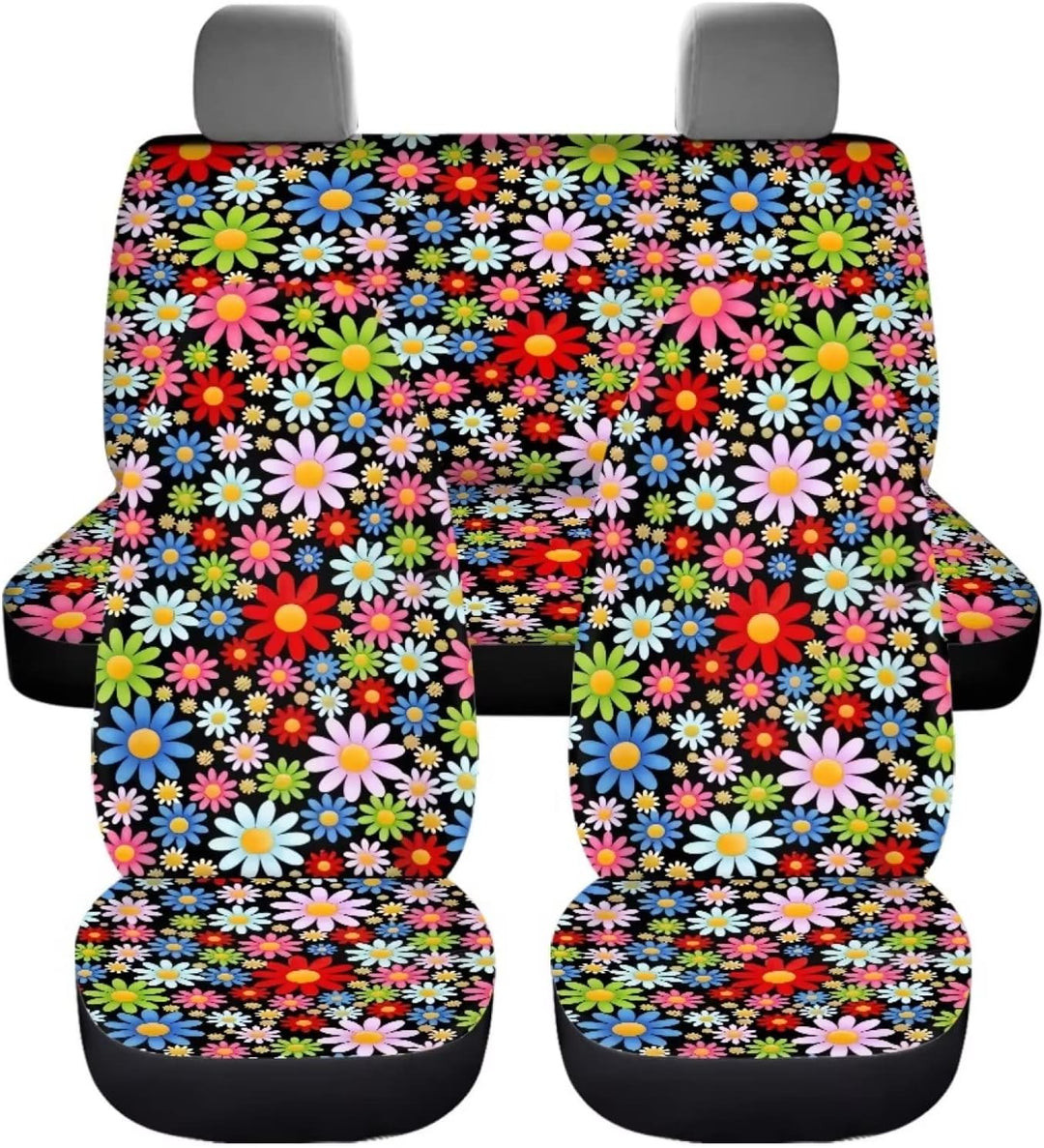 chaqlin Art Hippie Daisy Auto Sitzbezüge Set, 4-Pack Blühende Blumen Front Heck Auto Fahrzeug Seat P