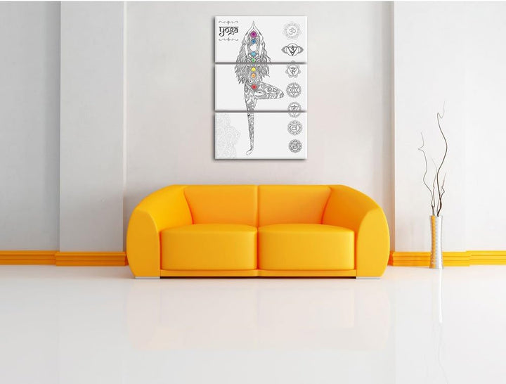 Pixxprint Yogafigur in der Tree Pose als Leinwandbild/Grösse: 3 Teilig (120x80) cm/Wandbild/Kunstdru