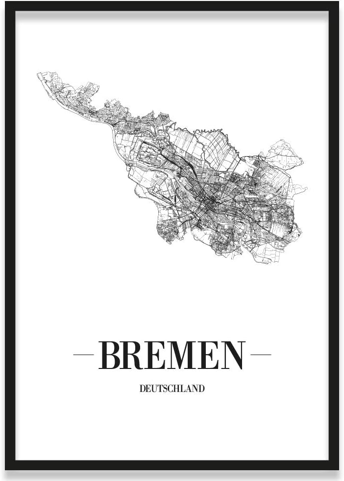 JUNIWORDS Stadtposter, Bremen, Wähle eine Grösse, 30 x 40 cm, Poster mit Rahmen, Schrift A, Weiss 30