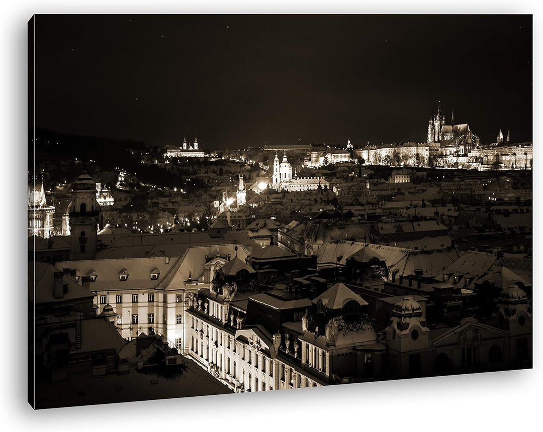 deyoli Prag bei Nacht Format: 100x70 Effekt: Sepia als Leinwand, Motiv fertig gerahmt auf Echtholzra
