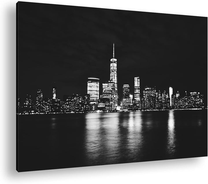 deyoli New York Manhatten bei Nacht Format: 80x60 als Leinwandbild, Motiv fertig gerahmt auf Echthol
