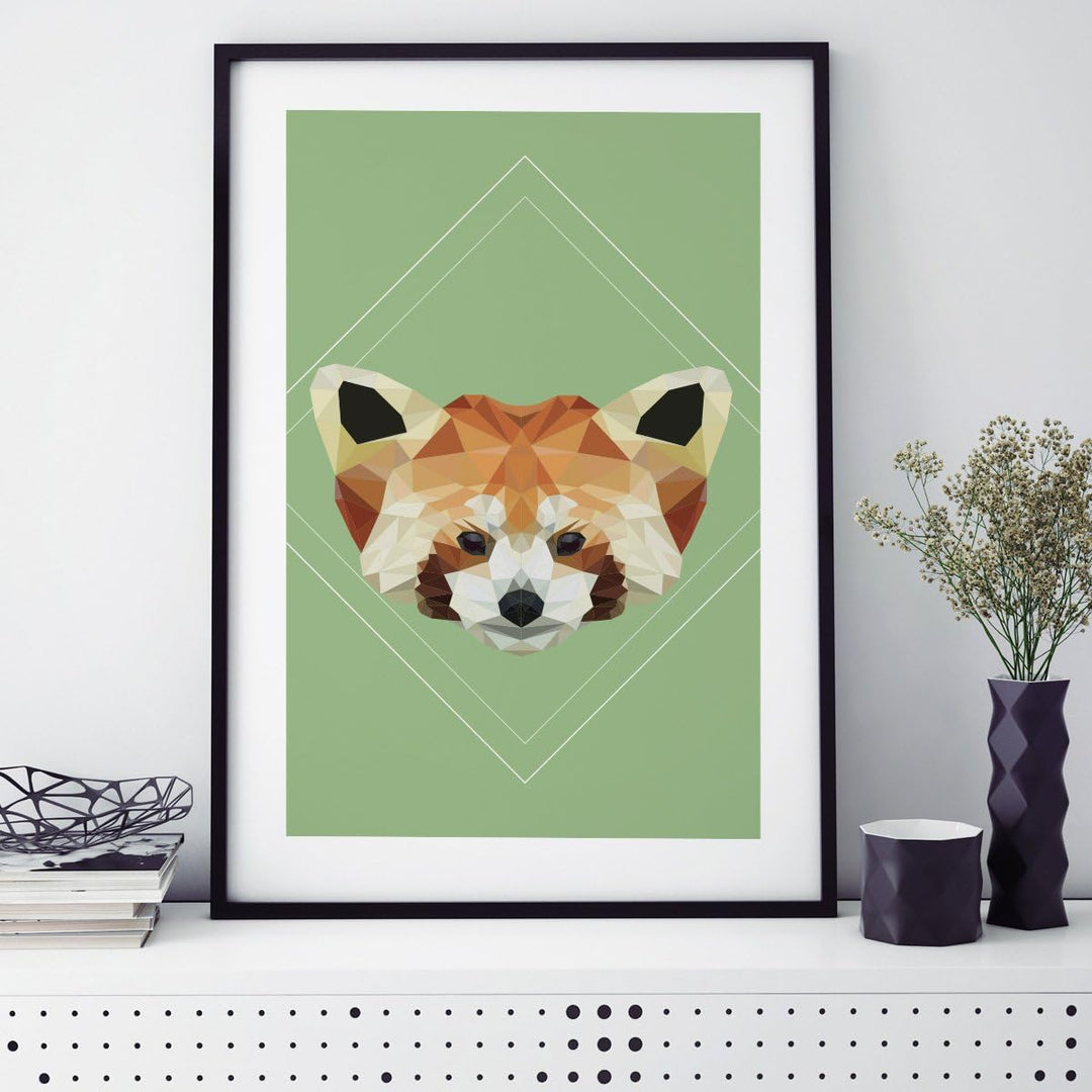 JUNIWORDS Poster mit/ohne Holzrahmen - Wähle ein Motiv - Panda im Low Poly Style - Wähle eine Grösse