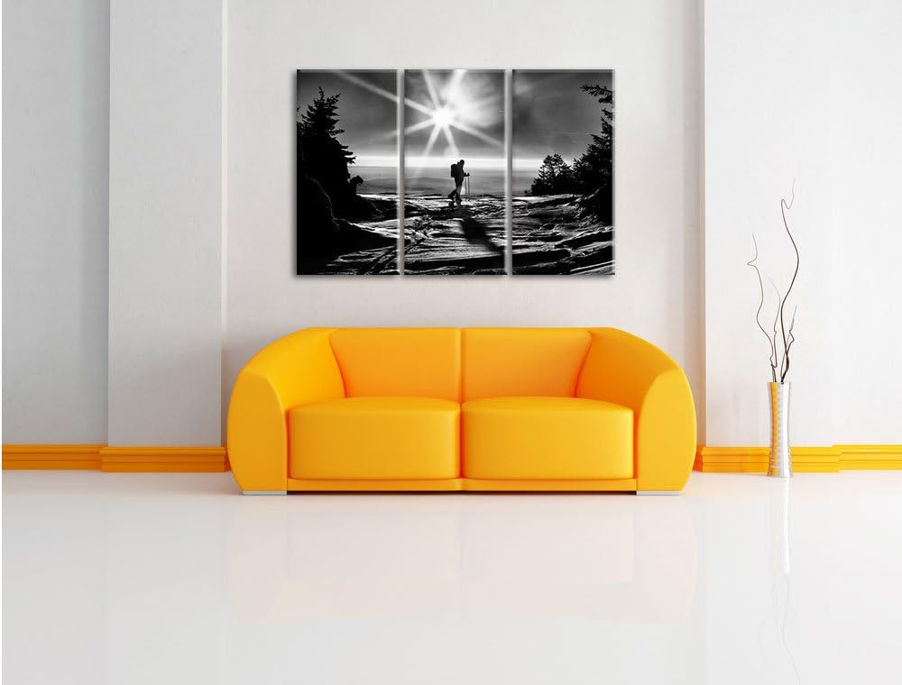 Pixxprint Wintersport Sonnenuntergang Ski als Leinwandbild/Grösse: 3 Teilig (120x80 cm) cm/Wandbild/