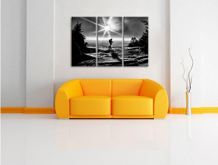 Pixxprint Wintersport Sonnenuntergang Ski als Leinwandbild/Grösse: 3 Teilig (120x80 cm) cm/Wandbild/