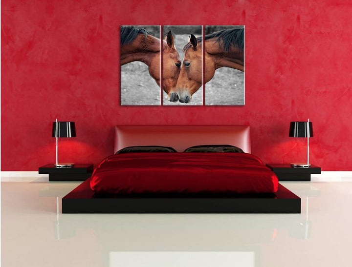 Pixxprint Zwei schmusende Pferde als Leinwandbild/Grösse: 3 Teilig (120x80) cm/Wandbild/Kunstdruck/f