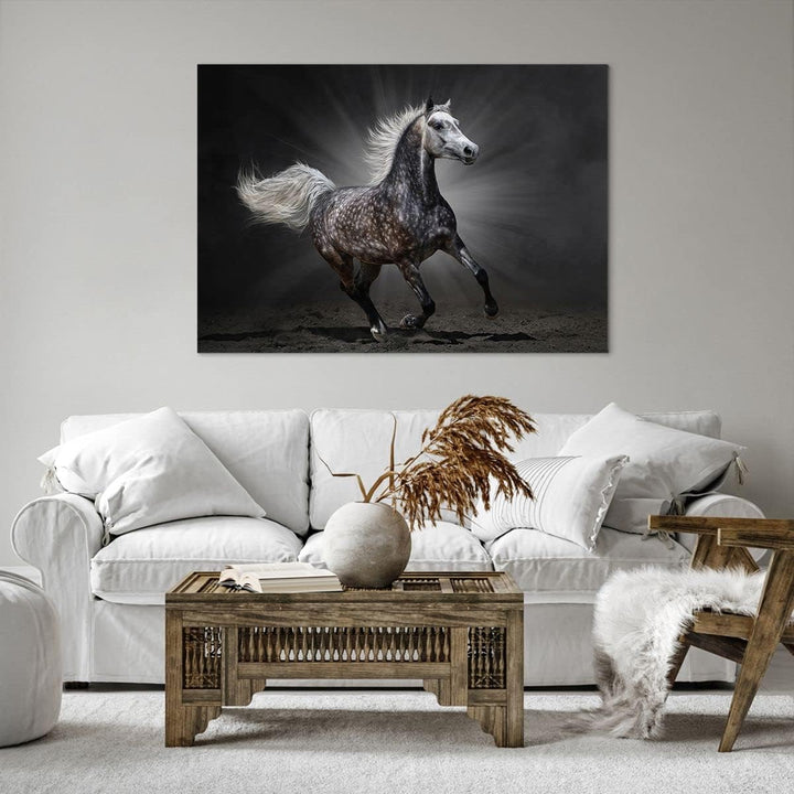 Bilder auf Leinwand 100x70cm Leinwandbild mit Rahmen Pferd Tier Natur Gross Wanddeko Bild Schlafzimm