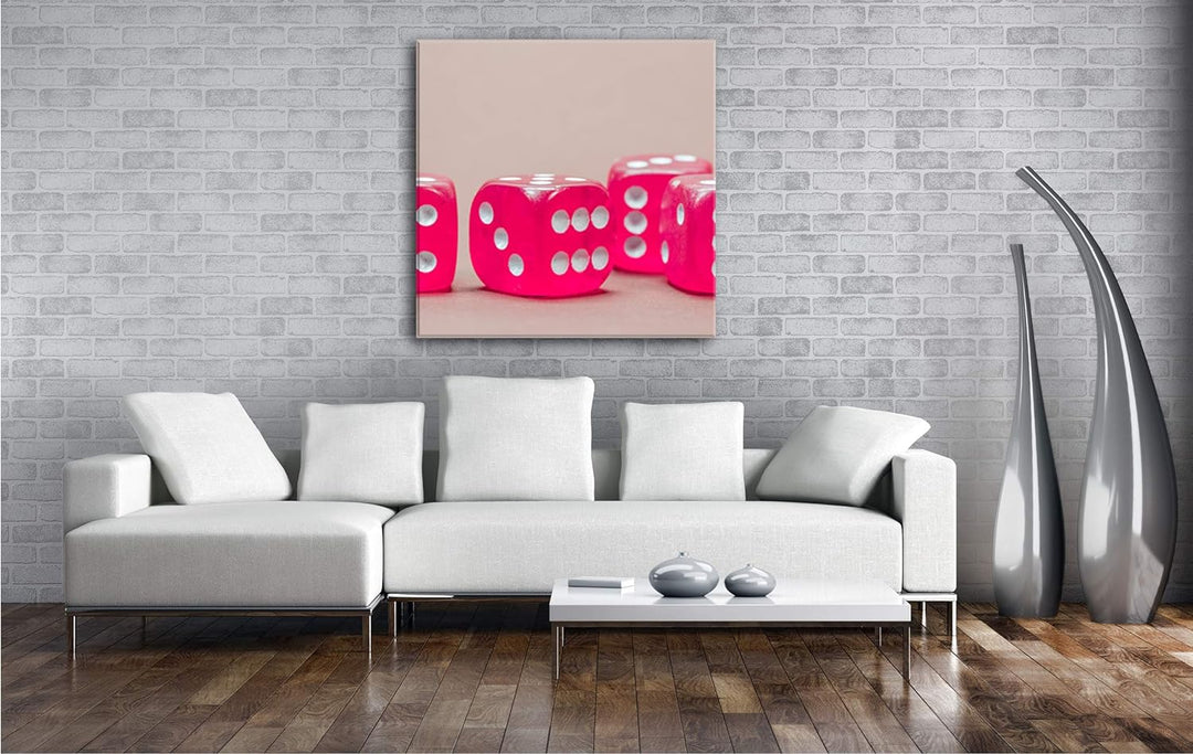 deyoli quadratische Pinke Spielwürfel im Format: 60x60 als Leinwandbild, Motiv fertig gerahmt auf Ec