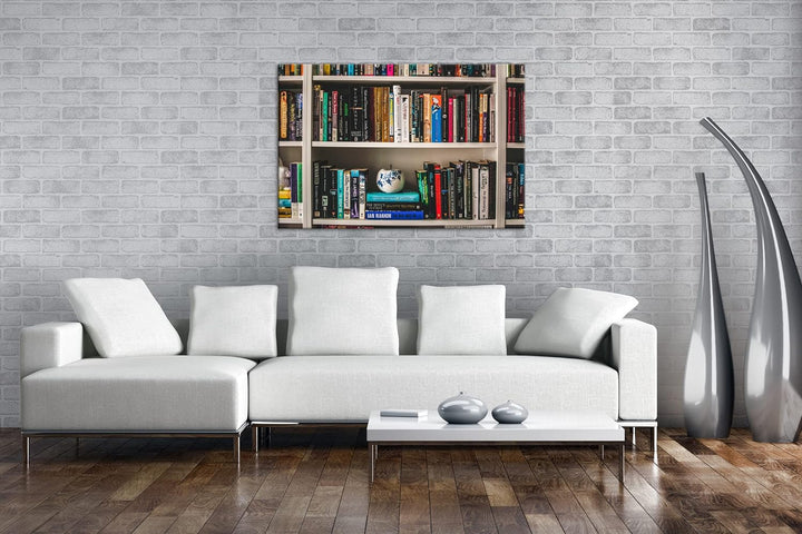 deyoli Rand volles Bücherregal Format: 80x60 cm als Leinwandbild, Motiv fertig gerahmt auf Echtholzr