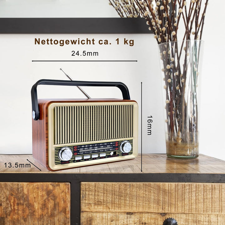 Retro Radio Bluetooth 5.0, Sentasi Nostalgie Radio mit 1200mAh Wiederaufladbare Batterie, AM SW FM V
