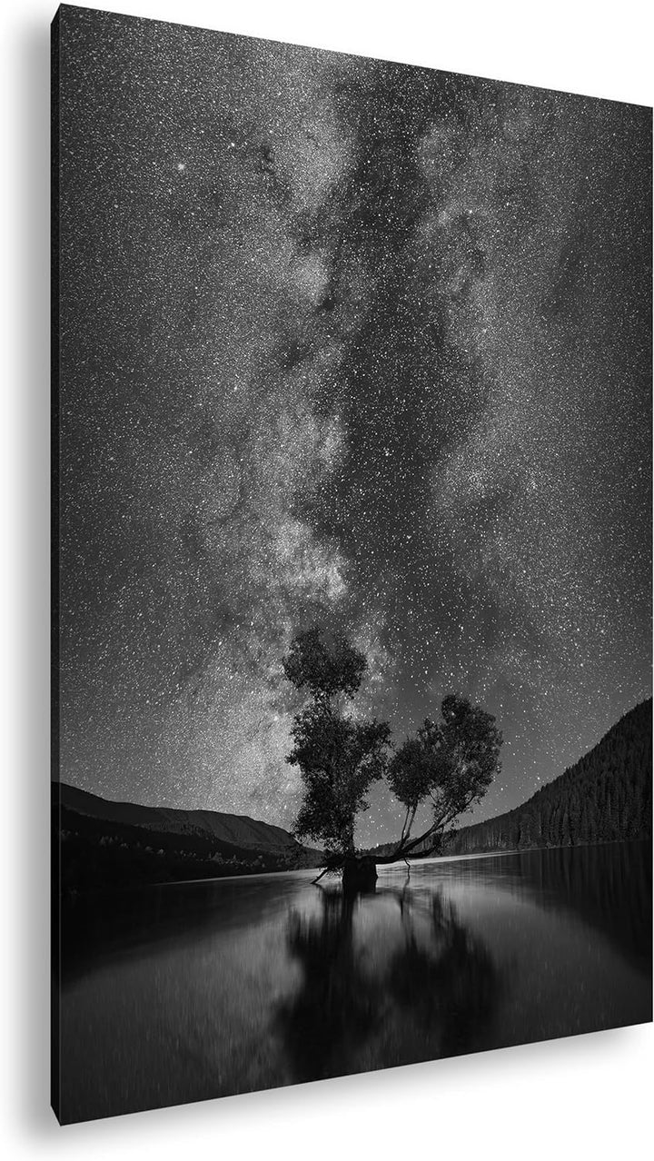 deyoli magische Nacht am See Effekt: Schwarz&Weiss, Format: 80x60 als Leinwandbild, Motiv fertig ger