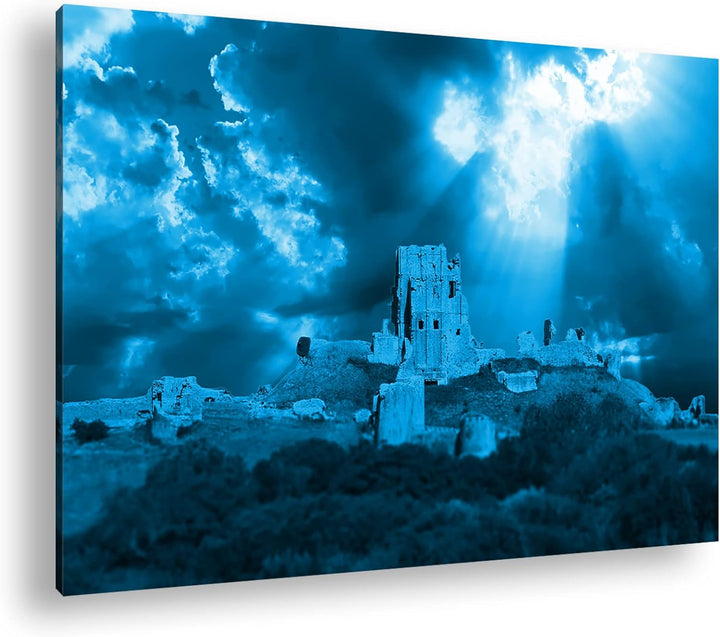 deyoli Ruine einer historischen Burg Format: 120x80 Effekt: Monocrome Blau als Leinwand, Motiv ferti