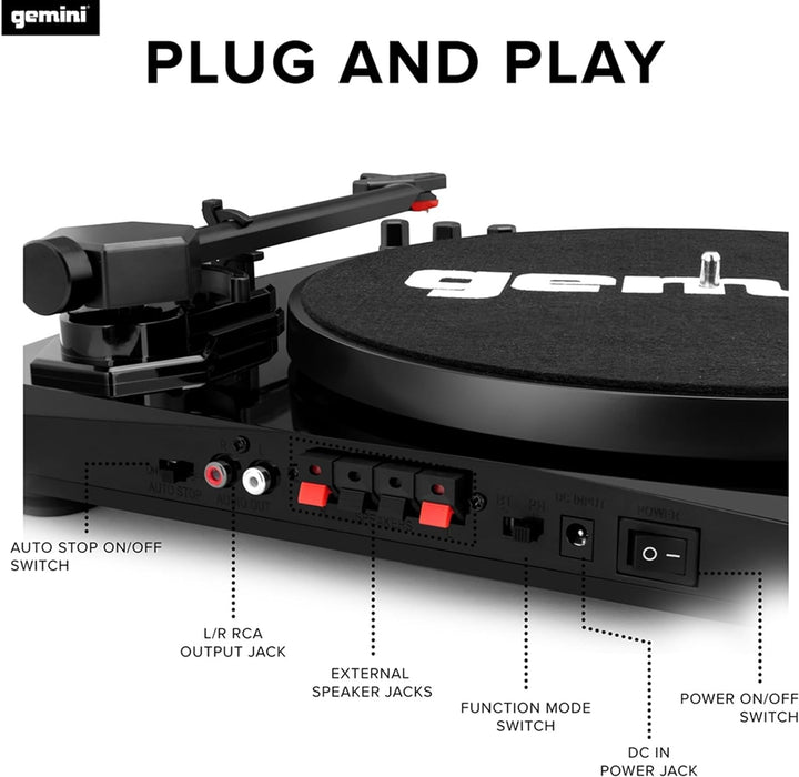 Gemini TT-900BB - Black | Plattenspieler mit Soundsystem - Bluetooth - Komplettsystem