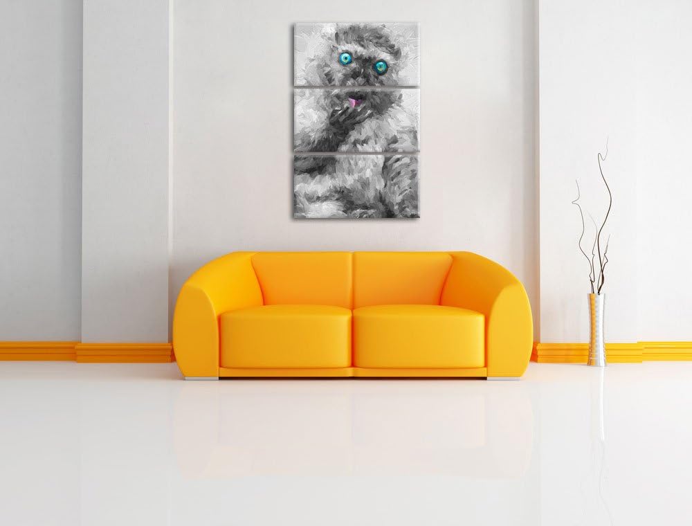 prächtiger Blauaugenmaki beim Putzen schwarz/weiss Deluxe 3-Teiler Leinwandbild 120x80 Bild auf Lein