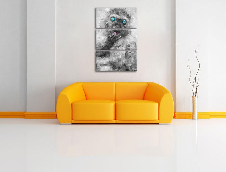 prächtiger Blauaugenmaki beim Putzen schwarz/weiss Deluxe 3-Teiler Leinwandbild 120x80 Bild auf Lein