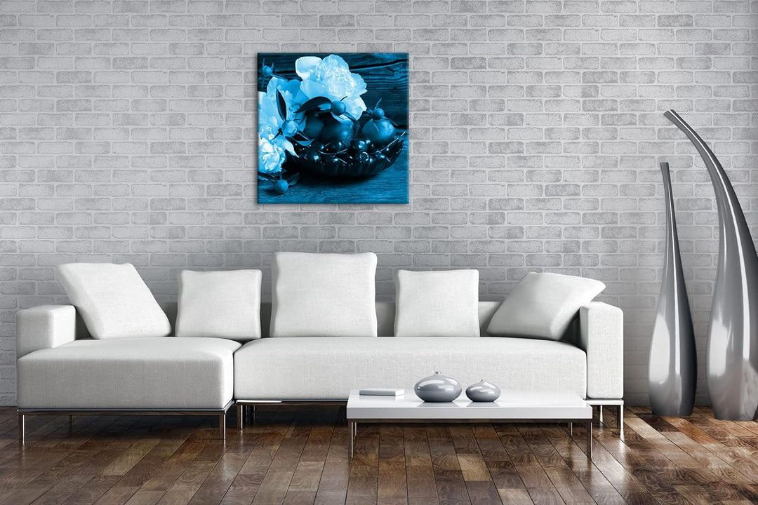 deyoli Pfingstrosen und eine Schalle mit Beeren Format: 40x40 Effekt: Monocrome Blau als Leinwandbil