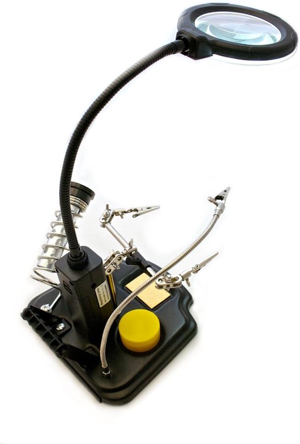 edi-tronic LED Tischlupenleuchte Lupe mit Zubehör Dritte Hand Metallschwamm Kolophonium Set Metallsc