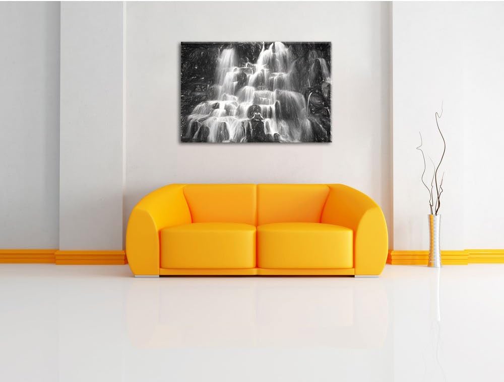 Pixxprint Yoga am Wasserfall in Bali als Leinwandbild/Grösse: 100x70 cm/Wandbild/Kunstdruck/fertig b