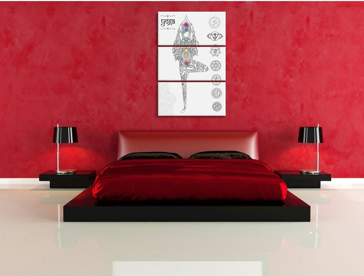 Pixxprint Yogafigur in der Tree Pose als Leinwandbild/Grösse: 3 Teilig (120x80) cm/Wandbild/Kunstdru