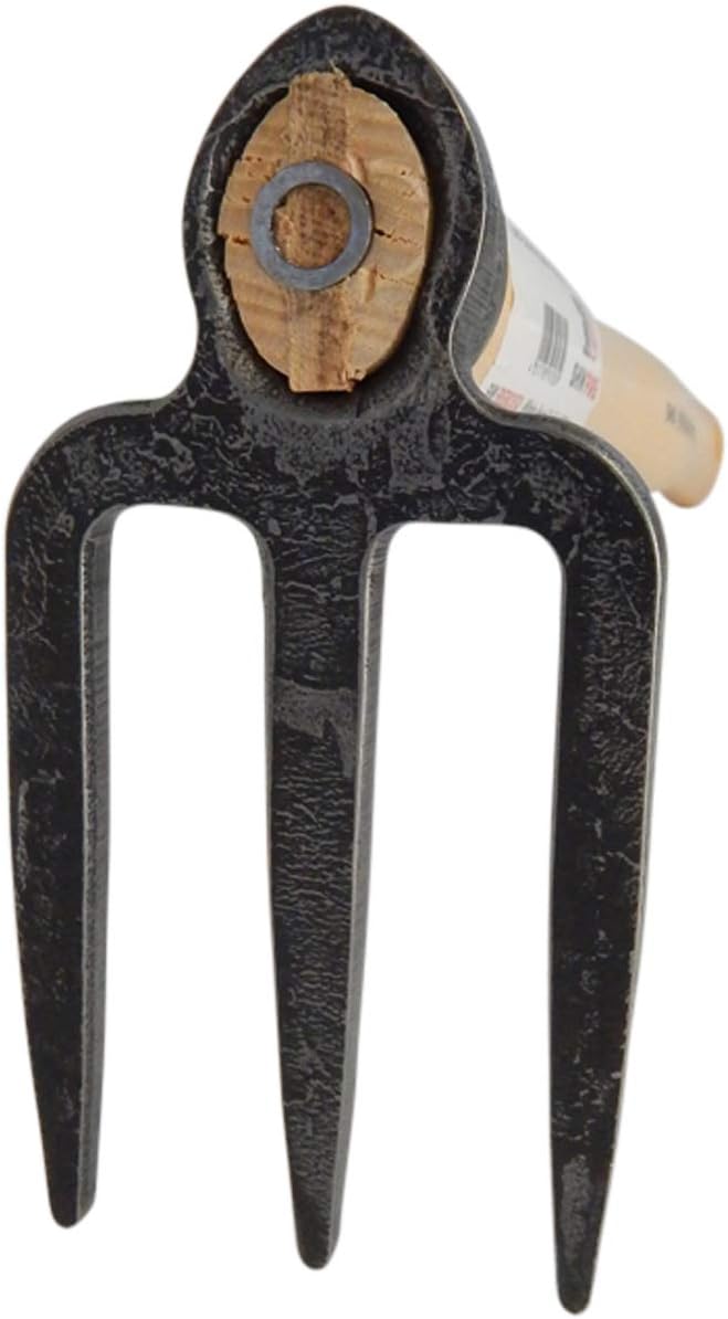 SHW-FIRE Handhacke: 3-Zinken Gartenhacke mit Eschenholzstiel - 40cm kurz - hochwertig geschmiedet