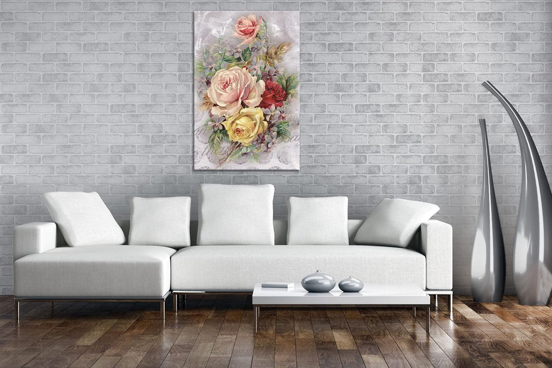 deyoli rosiger Blumenstrauss Format: 60x40 als Leinwandbild, Motiv fertig gerahmt auf Echtholzrahmen