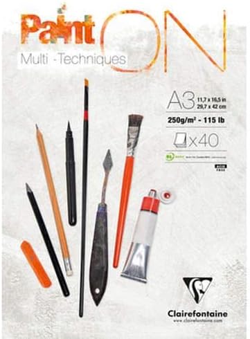CLAIREFONTAINE 2 x Zeichenblöcke Paint'On Multitechnik, A3, 40F, verleimt, 250 g, Weiss