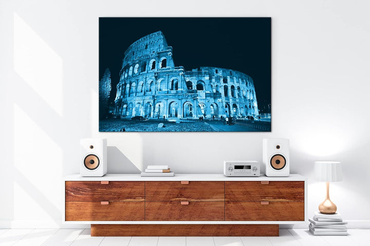 deyoli Kolosseum in Rom Format: 80x60 Effekt: Monocrome Blau als Leinwand, Motiv fertig gerahmt auf