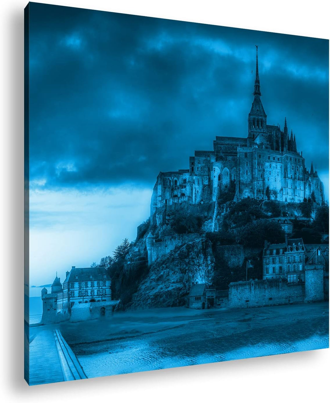 deyoli Mont St Michel bei Sonnenuntergang Format: 70x70 Effekt: Monocrome Blau als Leinwandbild, Mot