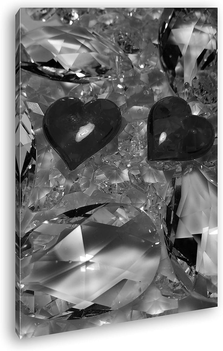deyoli rote Herzen aus Kristallglas Format: 60x40 Effekt: Schwarz&Weiss als Leinwand, Motiv fertig g