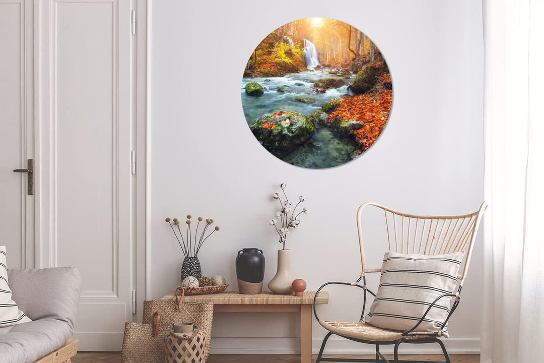 MuchoWow Wandbild Rund Wanddeko Deko Wohnzimmer Bilder 90x90 cm Natur - Sonne - Herbst, 90x90 cm