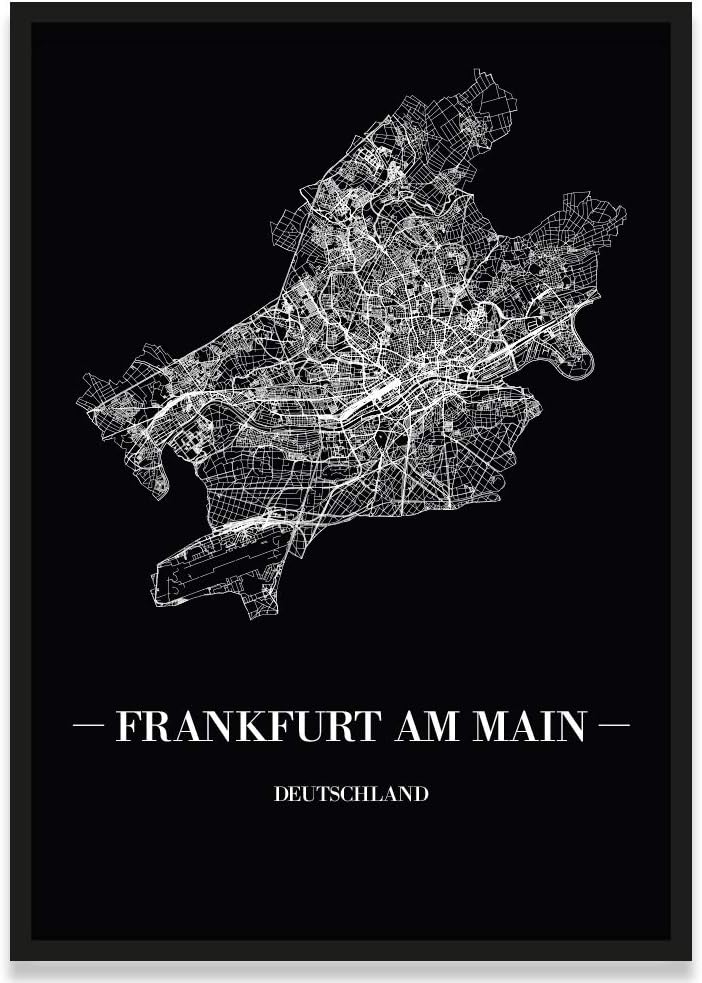 JUNIWORDS Stadtposter, Frankfurt am Main, Wähle eine Grösse, 21 x 30 cm, Poster mit Rahmen, Schrift