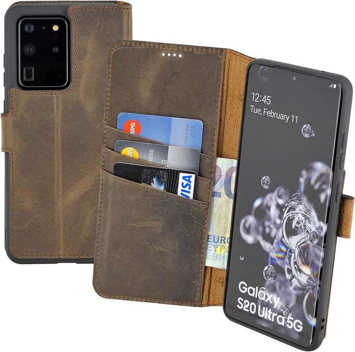Suncase Book-Style Hülle kompatibel mit Samsung Galaxy S20 Ultra Leder Tasche (Slim-Fit) Lederhülle