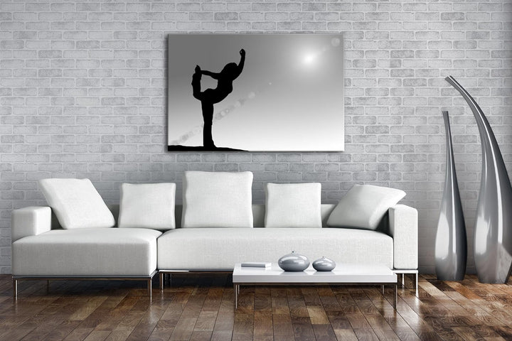 deyoli Silhouette Einer Frau beim Yoga Effekt: Schwarz/Weiss Format: 100x70 als Leinwandbild, Motiv