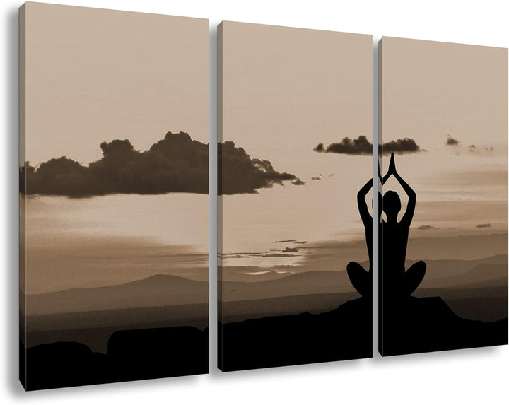 deyoli Yoga Meditation am Meer Format: 3Teilig Effekt: Sepia als Leinwandbild, Motiv fertig gerahmt