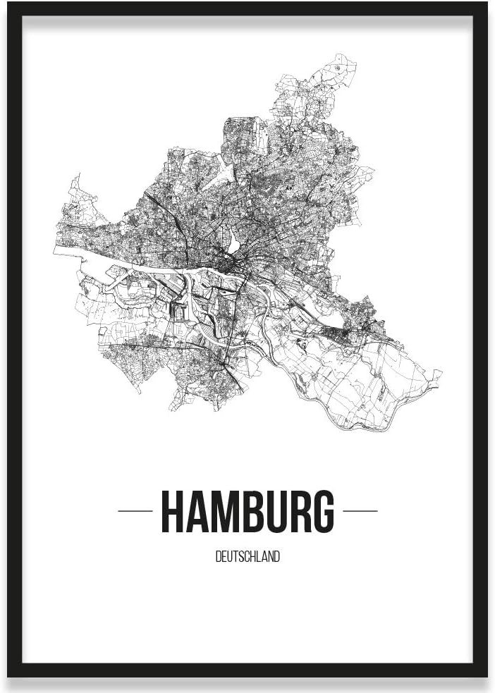 JUNIWORDS Stadtposter, Hamburg, Wähle eine Grösse, 40 x 60 cm, Poster mit Rahmen, Schrift B, Weiss 4