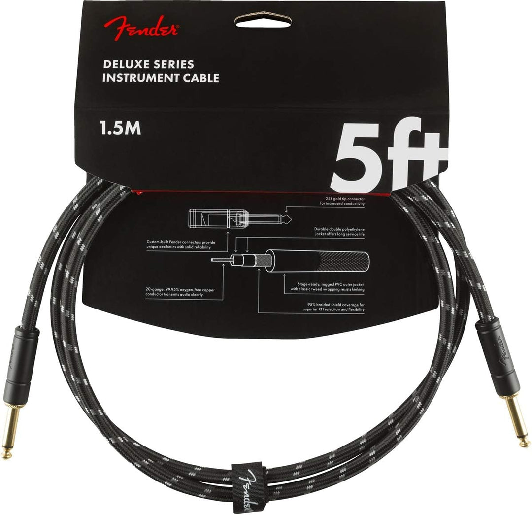 Fender® Festival Kabel, 3m rainbow & Kabel Deluxe Series, 1,5m, black tweed Bundle mit Kabel Einzelb