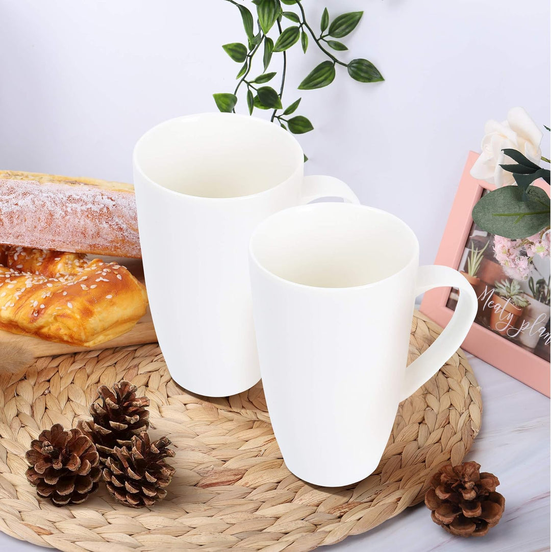 fanquare Weisse Kaffeetasse Set, Kaffeset 4 Personen, Grosser Porzellan Becher für Cappuccino, Kaffe