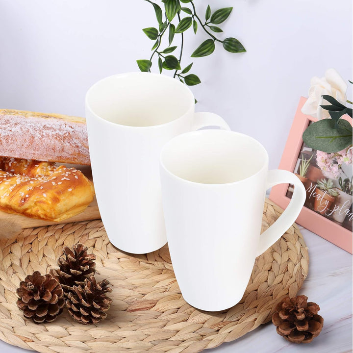 fanquare Weisse Kaffeetasse Set, Kaffeset 4 Personen, Grosser Porzellan Becher für Cappuccino, Kaffe