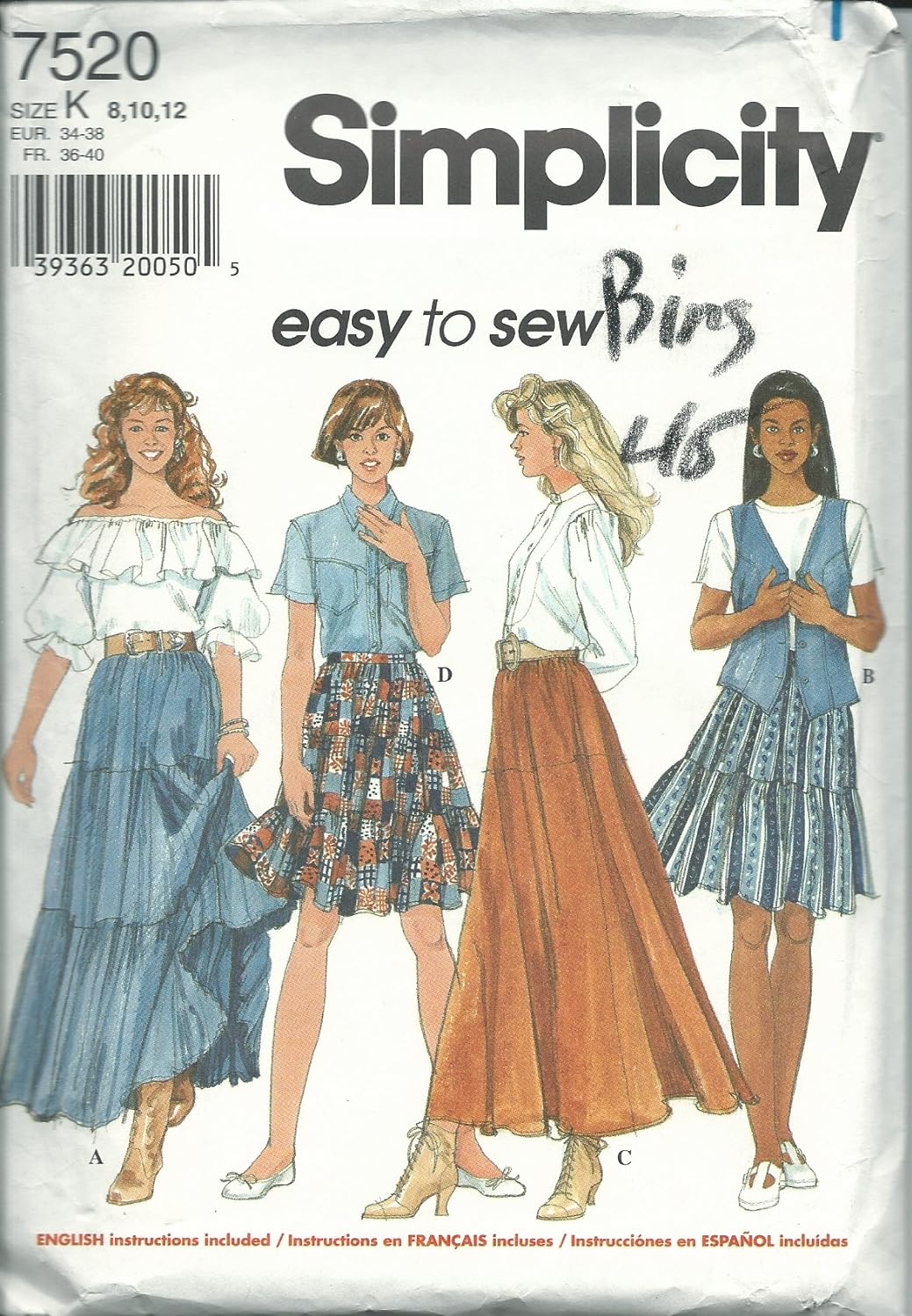 Simplicity 7520K Sewing Pattern Misses Easy Skirts Size 8-12